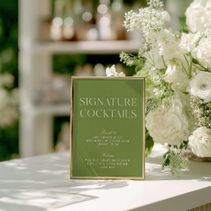 Sage Green & White Signature Cocktail Menu Invitation