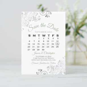 Sage Green & White Simple Elegant Wedding Calendar Save The Date