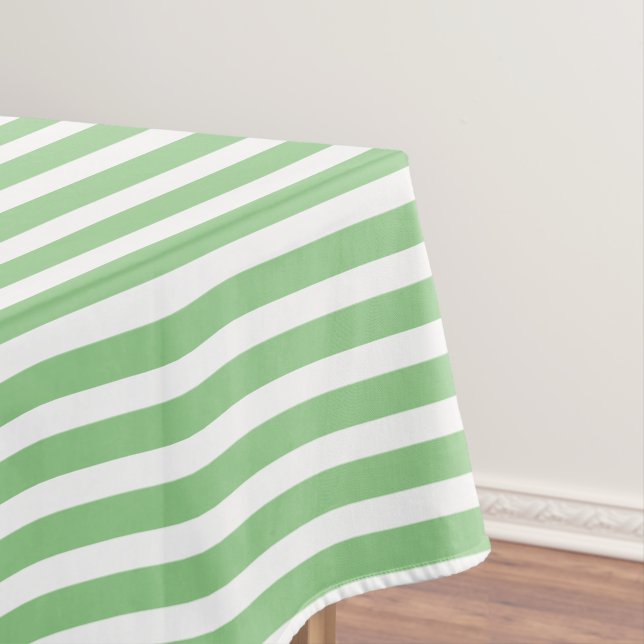 Sage-Green/White Simple Stripes Pattern Tablecloth (In Situ)