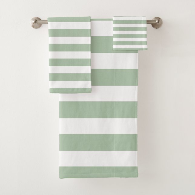 Sage Green & White Striped Bath Towel Set (Insitu)