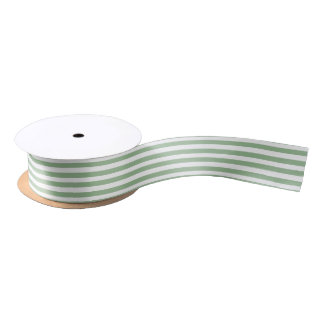 Sage Green & White Stripes Geometric Pattern Satin Ribbon