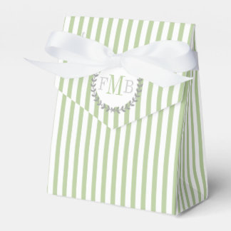 Sage green, white stripes monogram wedding favour box
