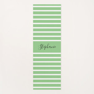 Sage Green White Stripes Patterns Custom Name Gift Yoga Mat