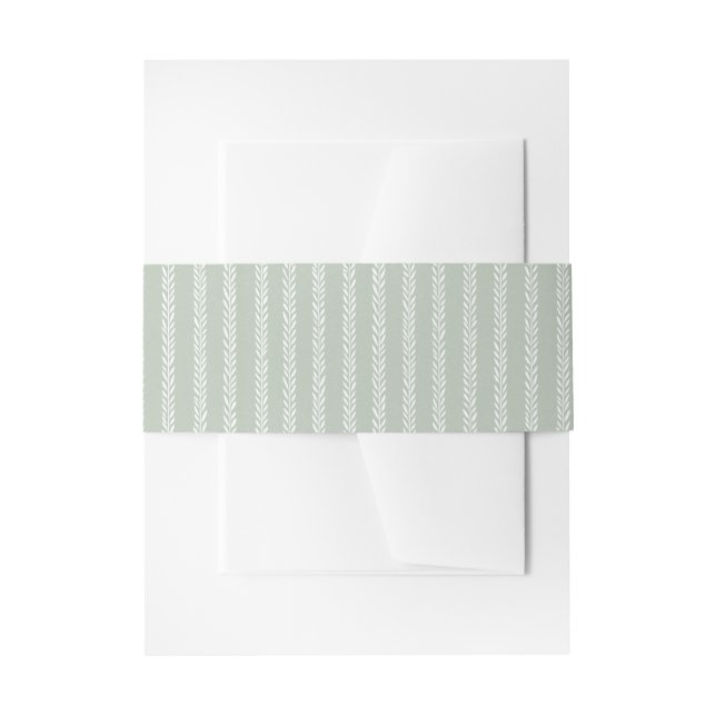 Sage Green & White Stripes Wedding Invitation Belly Band (Front Example)