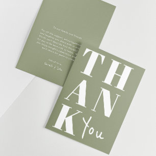 Sage Green White Stylish Minimalist Bold Wedding Thank You Card