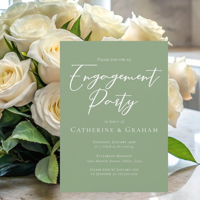 Sage Green White Typography Engagement Party Invitation (Creator Uploaded)