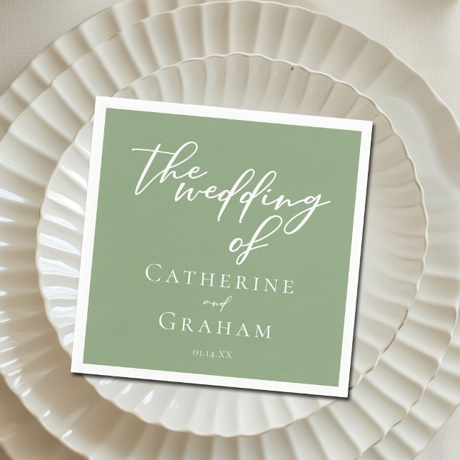 Sage Green White Typography Minimalist Wedding Napkin (Creator Uploaded)