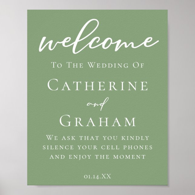 Sage Green White Typography Minimalist Wedding Poster (Front)