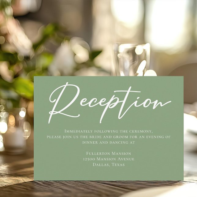 Sage Green White Typography Wedding Reception Enclosure Card (Creator Uploaded)
