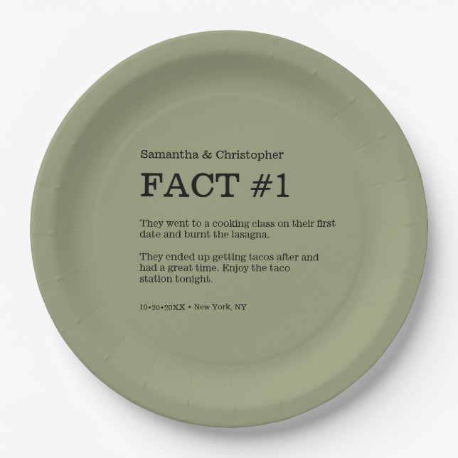 Sage Green White Wedding Fact Napkins Paper Plate (Front)