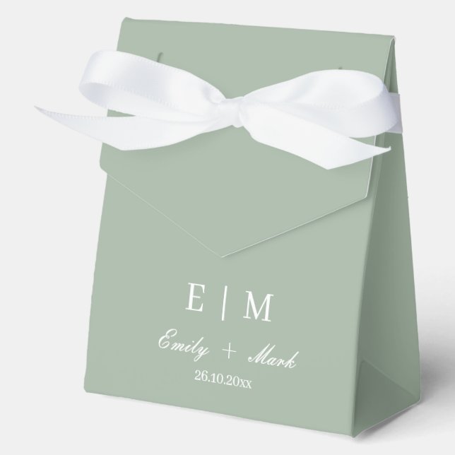 Sage Green White Wedding Favour Box Custom  (Front)