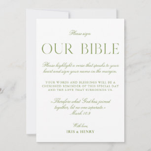Sage Green & White Wedding Our Bible Sign Invitation