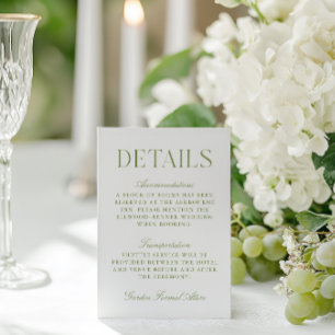 Sage Green & White Wedding Wedding Details Card