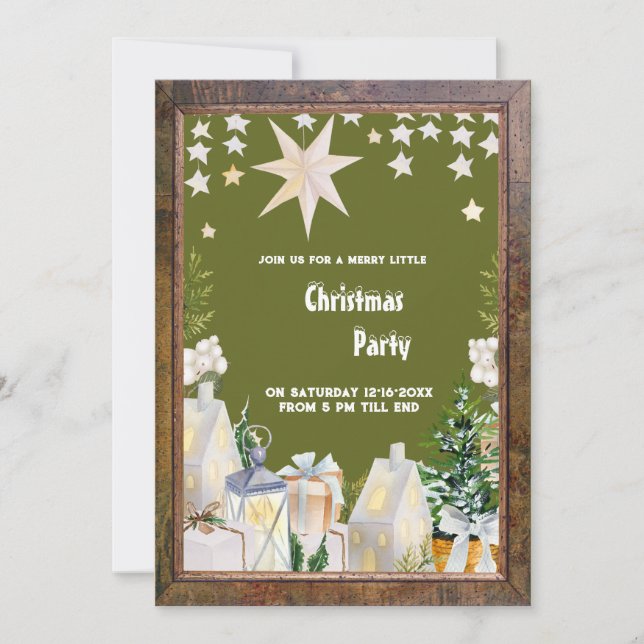 sage green white winter christmas party invitation (Front)