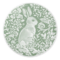 Sage Green White Woodland Animal Rabbit Pattern