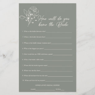 Sage Green Who Knows The Bride Bridal Shower Game