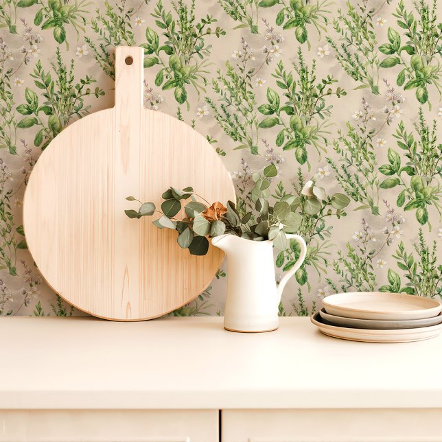 Sage Green Wild Herbs Kitchen Wallpaper (Creator Uploaded)