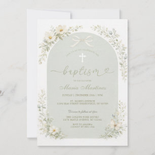 Sage Green Wildflower Arch Baptism Invitation