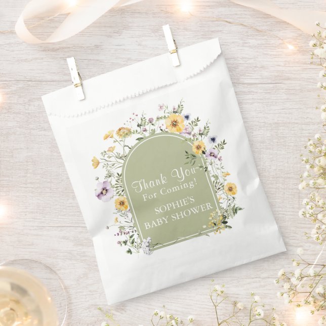 Sage Green Wildflower Baby In Bloom Baby Shower Favour Bags (Clipped)