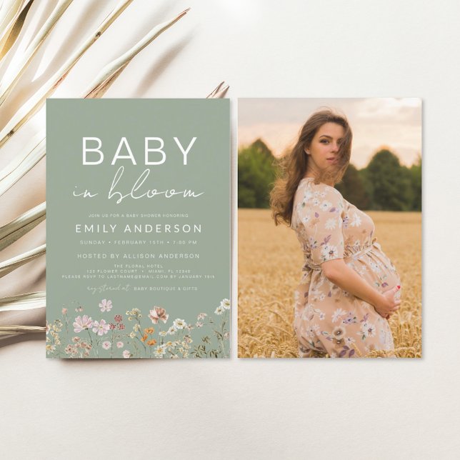 Sage Green Wildflower Baby in Bloom Baby Shower Flyer (Creator Uploaded)