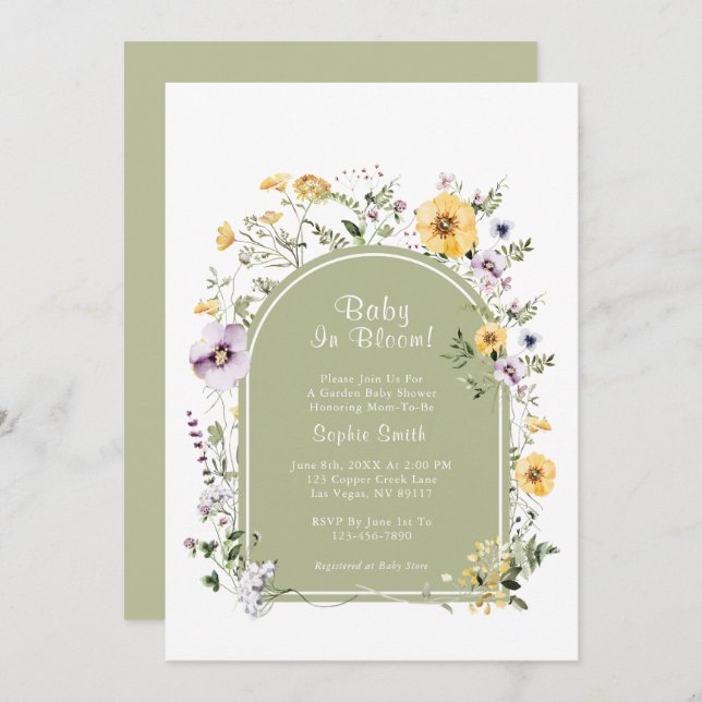 Sage Green Wildflower Baby In Bloom Baby Shower Invitation (Front/Back)