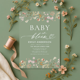 Sage Green Wildflower Baby in Bloom Baby Shower Invitation