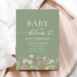 Sage Green Wildflower Baby in Bloom Baby Shower Invitation