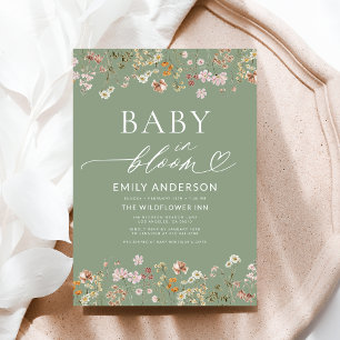 Sage Green Wildflower Baby in Bloom Baby Shower Invitation
