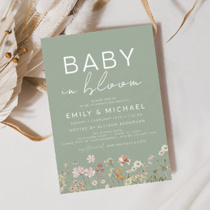 Sage Green Wildflower Baby in Bloom Baby Shower Invitation