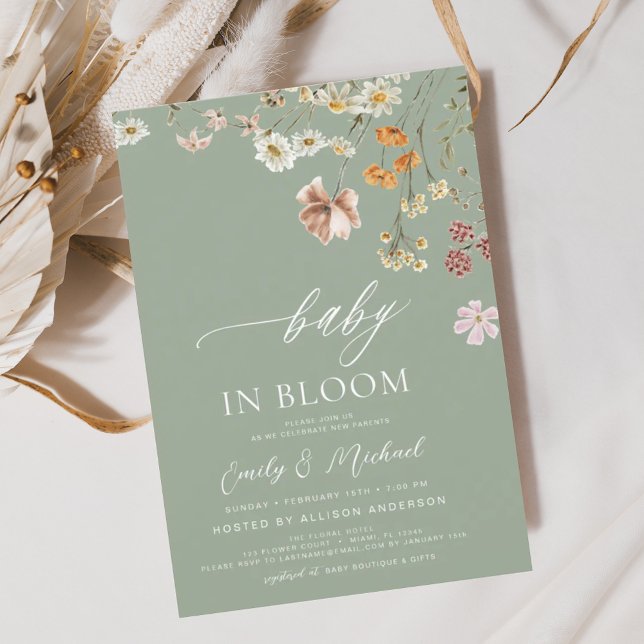 Sage Green Wildflower Baby in Bloom Baby Shower Invitation (Creator Uploaded)
