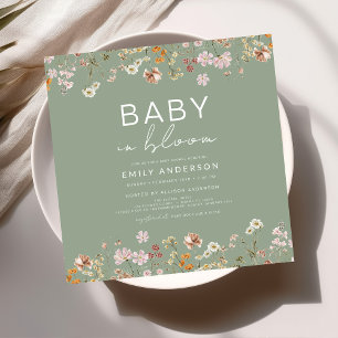 Sage Green Wildflower Baby in Bloom Baby Shower Invitation