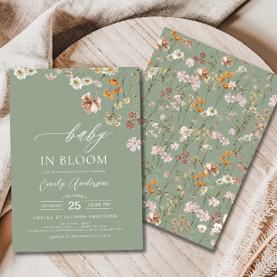 Sage Green Wildflower Baby in Bloom Baby Shower  Invitation