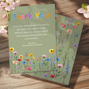Sage Green Wildflower Baby in Bloom Thank You Card