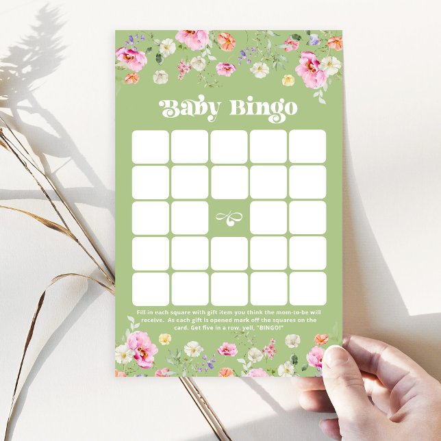 Sage green wildflower Baby Shower Bingo game (Creator Uploaded)