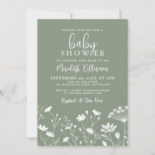 Sage Green Wildflower Baby Shower Invitation