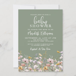 Sage Green Wildflower Baby Shower Invitation