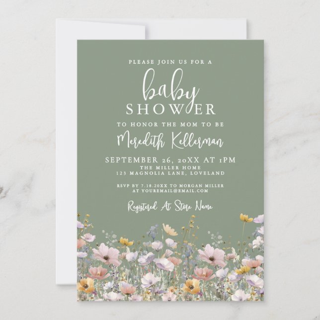 Sage Green Wildflower Baby Shower Invitation (Front)