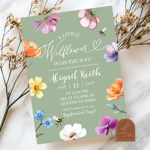 Sage Green Wildflower Baby Shower Invitation
