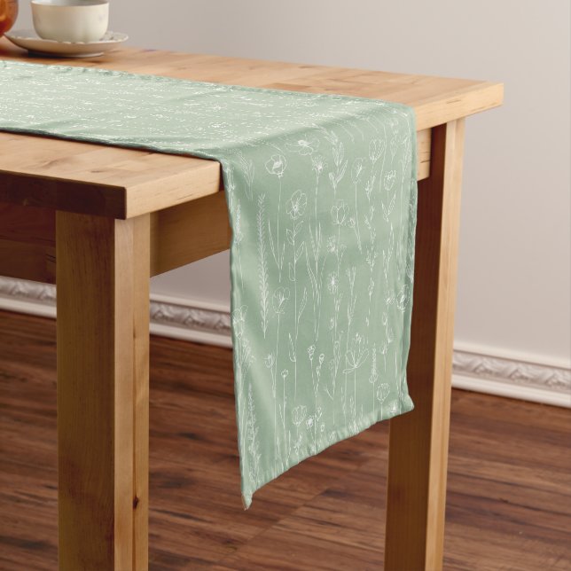 Sage Green Wildflower Baby Shower Table Runner (In Situ)