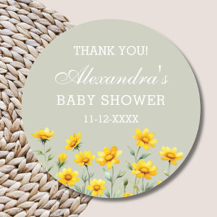 Sage Green Wildflower Baby Shower Thank You Classic Round Sticker
