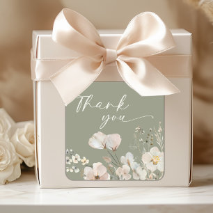 Sage Green Wildflower Baby Shower Thank You Square Sticker