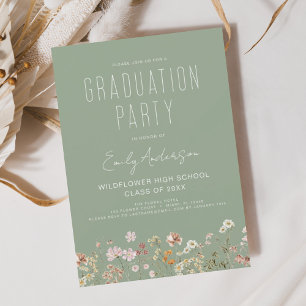 Sage Green Wildflower Bloom Graduation Party Boho Invitation