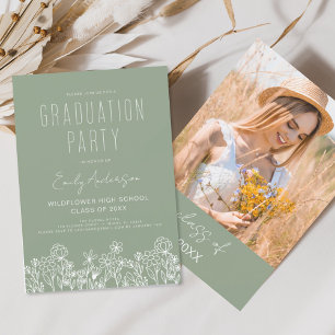 Sage Green Wildflower Bloom Graduation Party Boho Invitation