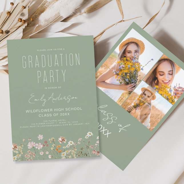 Sage Green Wildflower Bloom Graduation Party Photo (Creator Uploaded)