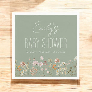 Sage Green Wildflower Boho Baby Shower In Bloom Napkin