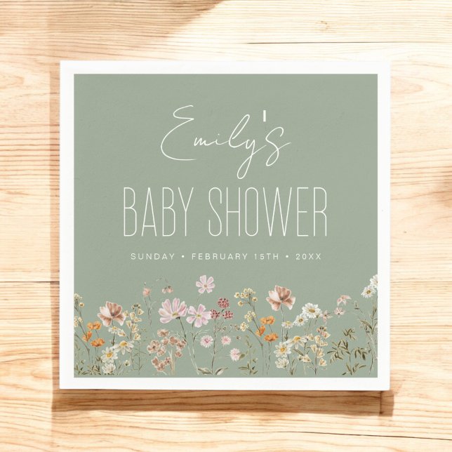 Sage Green Wildflower Boho Baby Shower In Bloom Napkin (Creator Uploaded)