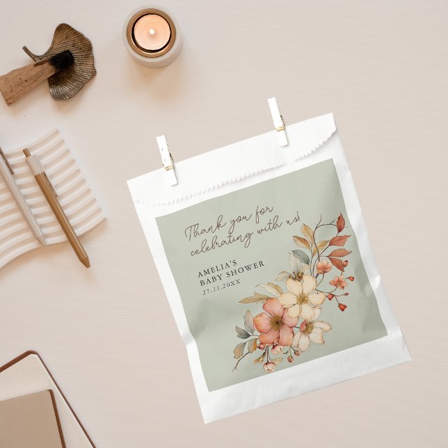Sage Green Wildflower Boho Baby Shower Rustic Favour Bags (Creator Uploaded)