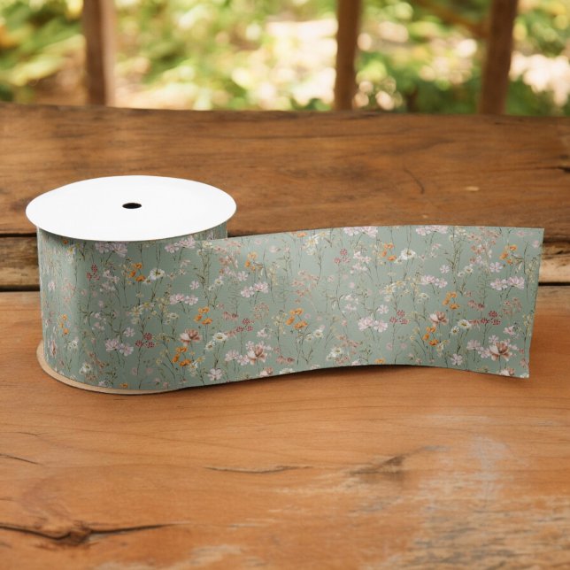 Sage Green Wildflower Boho Bloom Garden Boho Satin Ribbon (Creator Uploaded)