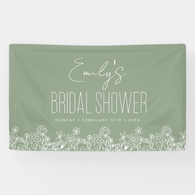 Sage Green Wildflower Boho Bridal Shower Banner (Horizontal)