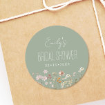 Sage Green Wildflower Boho Bridal Shower Garden Classic Round Sticker<br><div class="desc">Add a touch of bohemian beauty to your bridal shower with our Wildflower Boho Bridal Shower In Bloom Garden Classic Round Sticker. These enchanting stickers feature a stunning wildflower design that captures the essence of nature's beauty. Perfect for sealing invitations, decorating favours, or adding a personalised touch to various items,...</div>